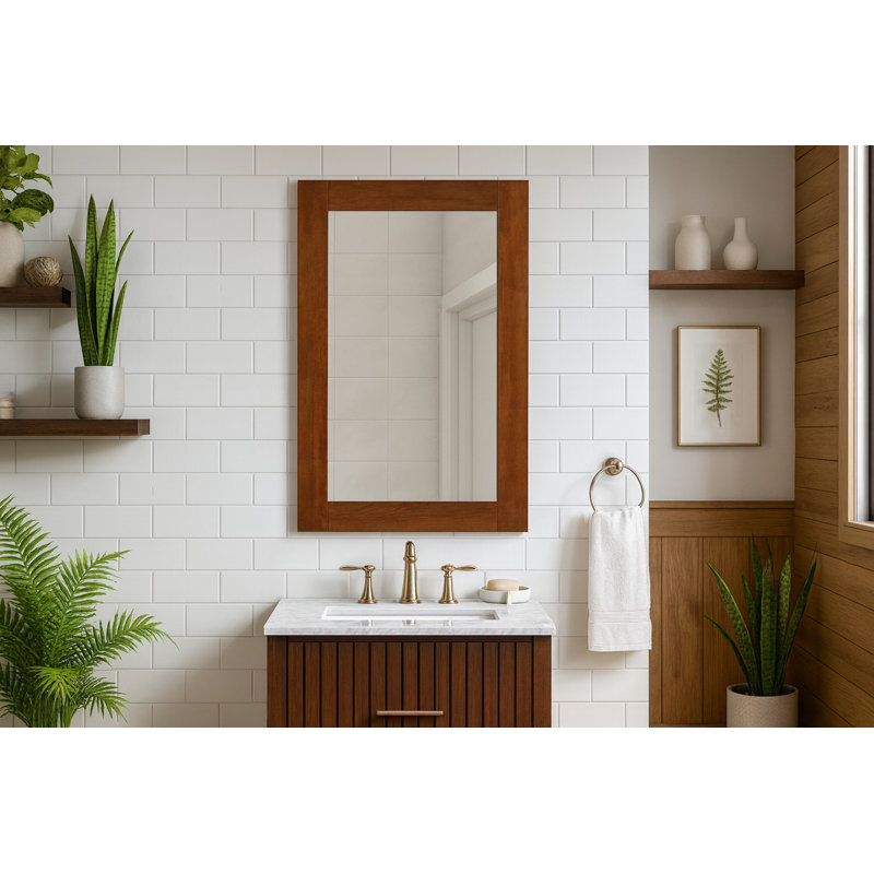 Miroir de salle de bain Kleier, 36 po x 24 po, Noyer