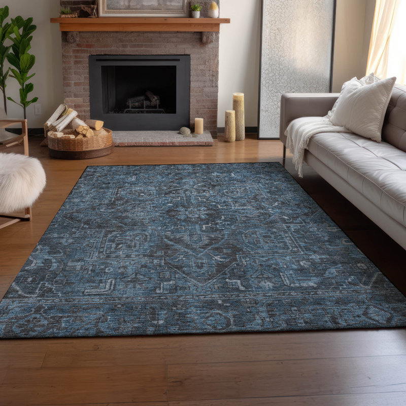 Premium Machine Washable Cerrito AMF571 Navy Rug, Rectangle 10' x 14'