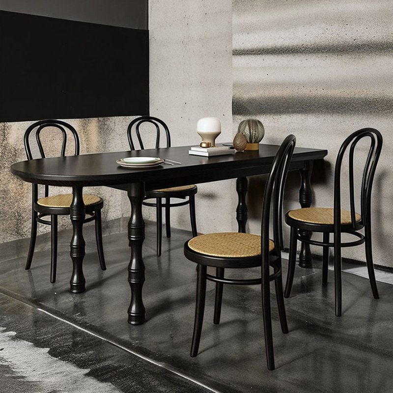 Table de salle à manger noire en bois massif demi-cercle, 29.53"H x 31.5"L x 78.74"W
