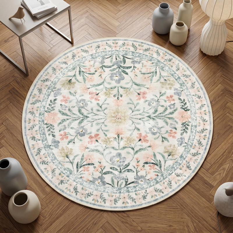 Tapis rond en coton Whispering Petals, Rond 2 pi 8 po
