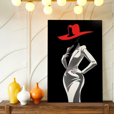 Fashion Lady Hat Canvas Wall Art Print, Purple Portrait Minimalist Modern Decorative Artwork For Living Room, Bedroom, Office, Hallway, And Apartment Gallery Decor, Modern Home Accent
