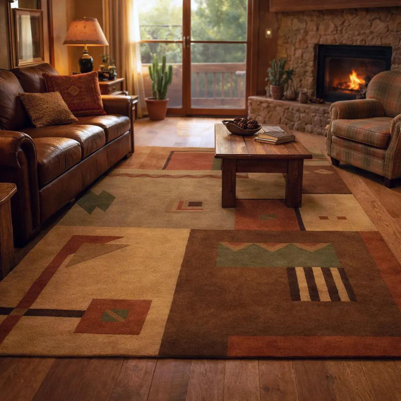 Tapis rouge en laine touffeté à la main Frias Authentic, Rectangle 5 pi x 7 pi 6 po