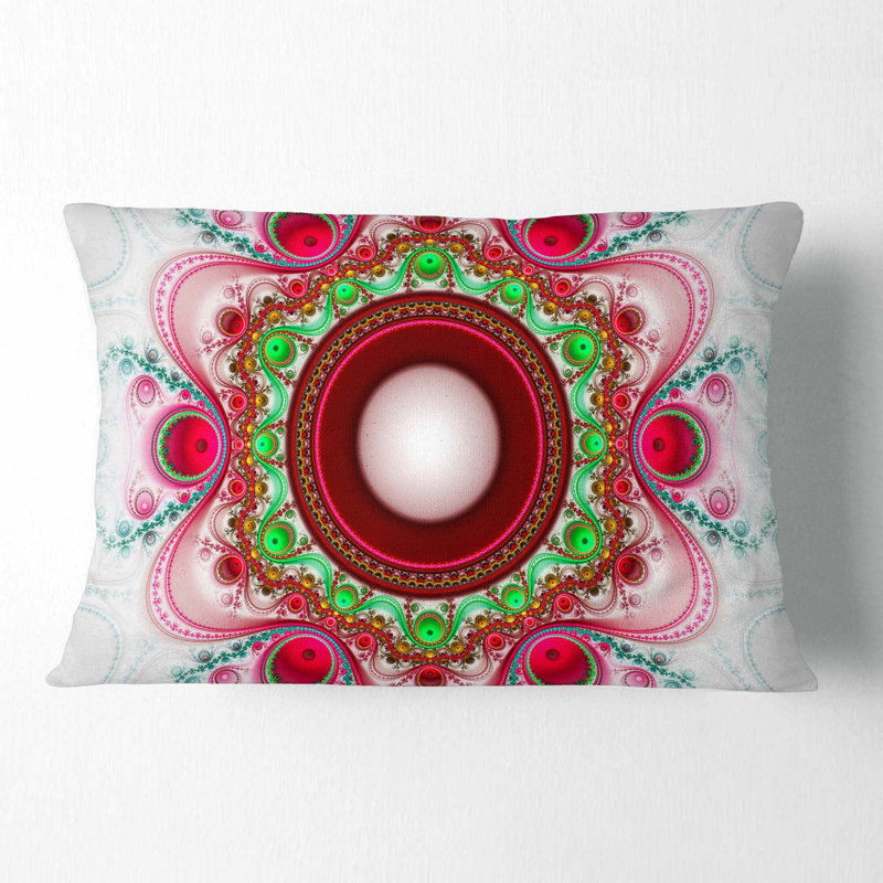 Motif de fractale rose avec cercles - Coussin décoratif abstrait, Rose