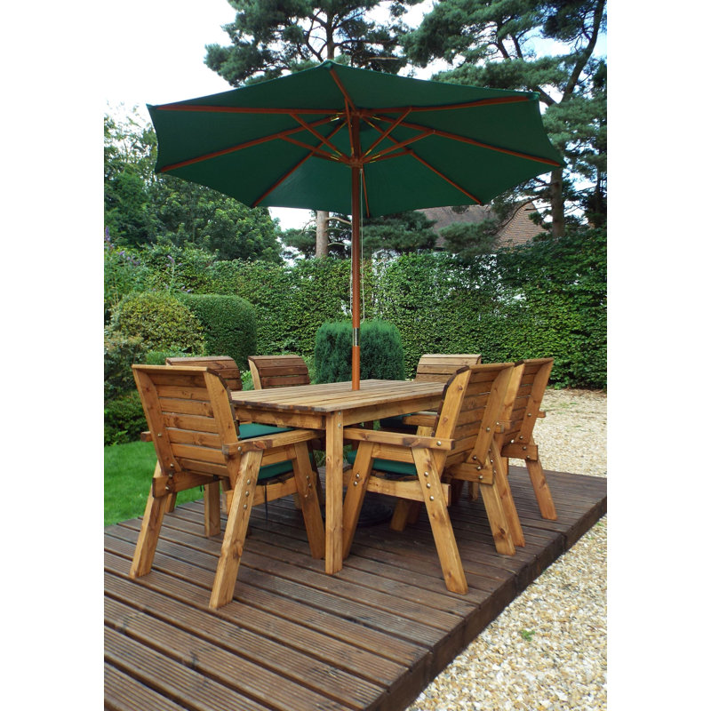 Faulkner 6 Seater Dining Set with Cushions and Parasol, Green