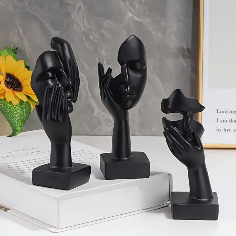 [Thinker Statue, Silence] 3Pcs Thinker Statue - Modern Home Resin Sculpture Ornament - Silence Abstract Art Figurine, Mask Sculpture, Creative Room Home Decor