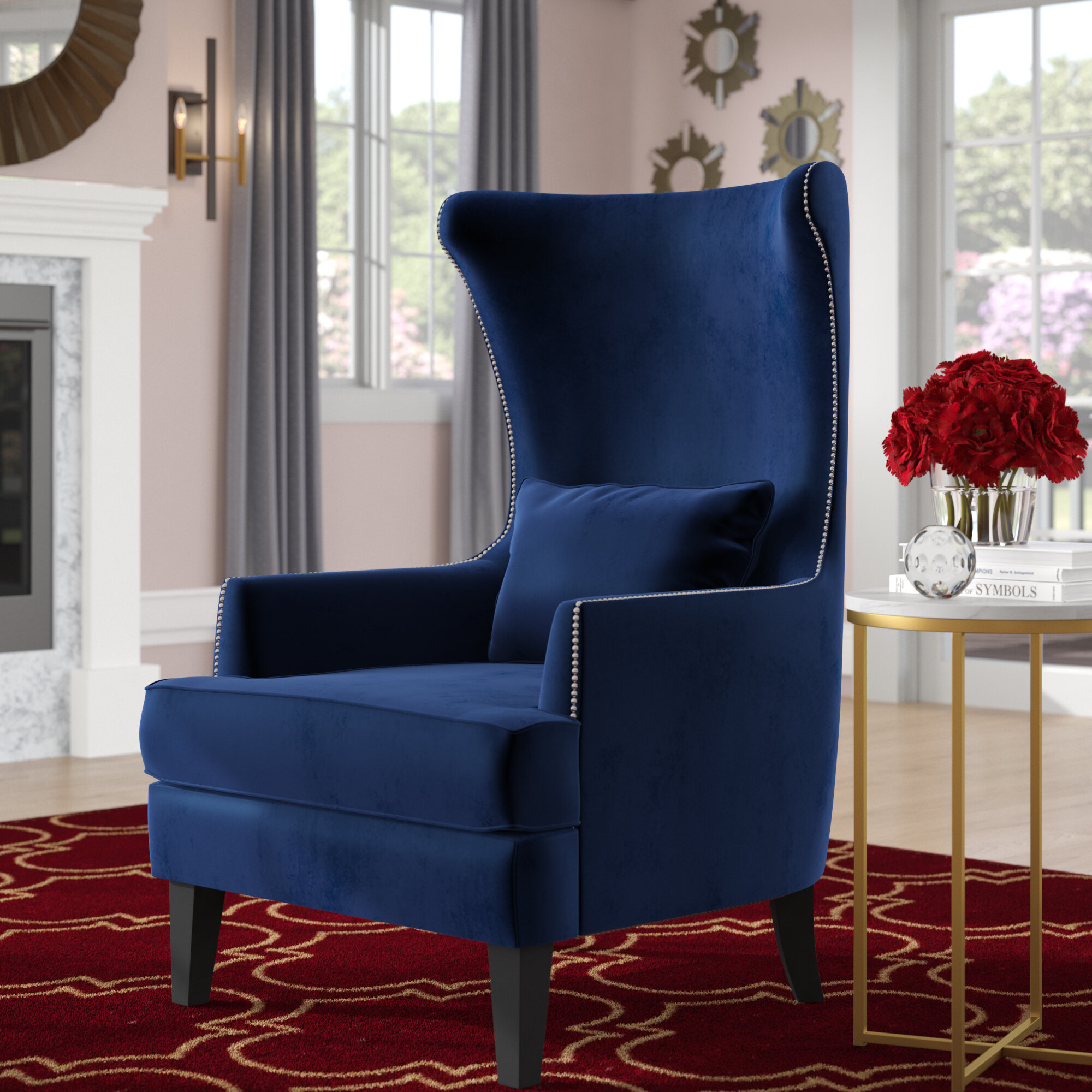 Navy blue 2025 velvet wingback chair