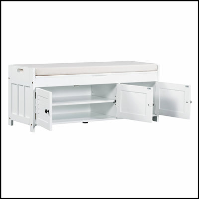 Storage Bench with 3 Shutter-shaped Doors, Shoe Bench with Hidden Storage