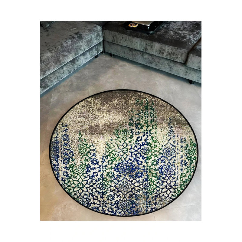 Multicolored Abstract Motif Patterned Round Woven Base Vintage Decorative Carpet, Round 2'8"