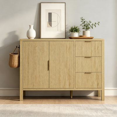 Buffet moderne à motif de vagues avec 3 tiroirs, crochets et pieds centraux, grand buffet de rangement