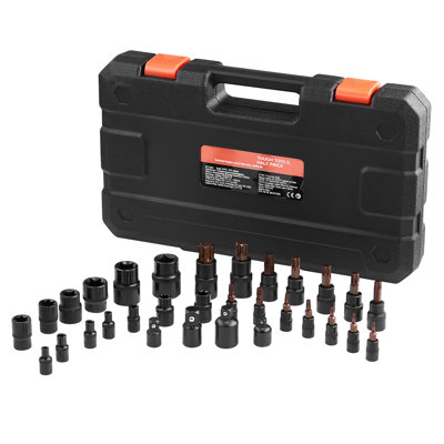 Coffret de 31 douilles Torx (T8-T70 et E4-E24), en acier allié S2 et acier Cr-V, entraînements 1/4", 3/8" et 1/2", avec adaptateur et coffret de rangement amélioré, pour l'automobile.