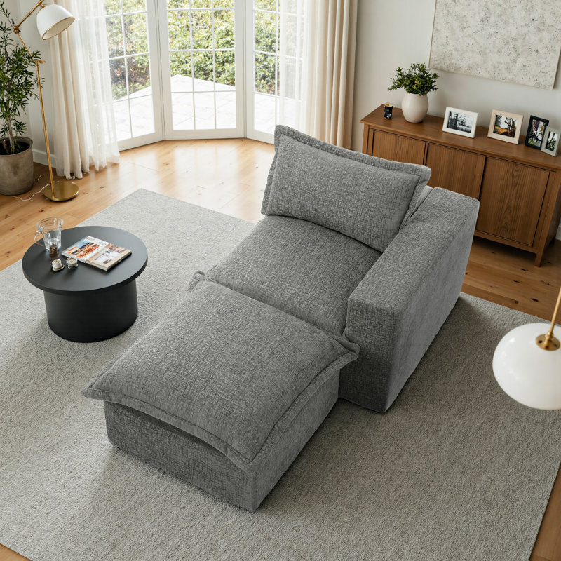 Upholstered Chaise Lounge, Grey, Right Hand Facing