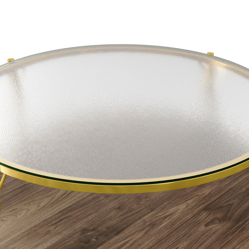 Table basse moderne à 2 niveaux en noyer avec plateau en verre et base dorée pour salon, 29,9 po