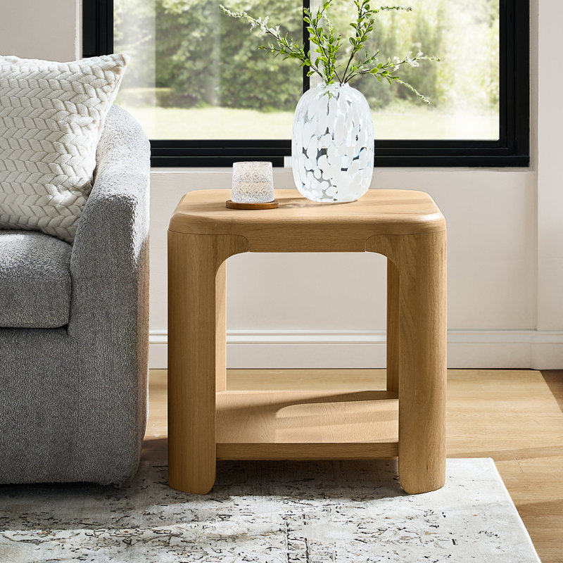 Waynesville Dimarco Modern 22" W Square Solid Wood End Table with Lower Storage Shelf, Natural