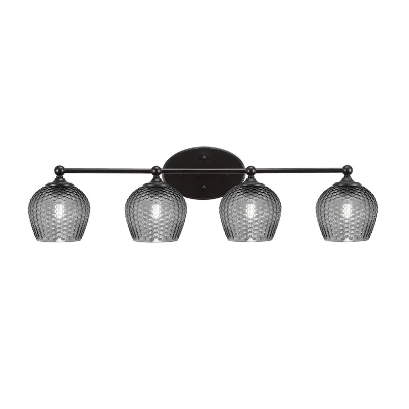 Barre d'éclairage de salle de bain 4 lumières en verre fumé noir Sheffield, Clair, Noir mat