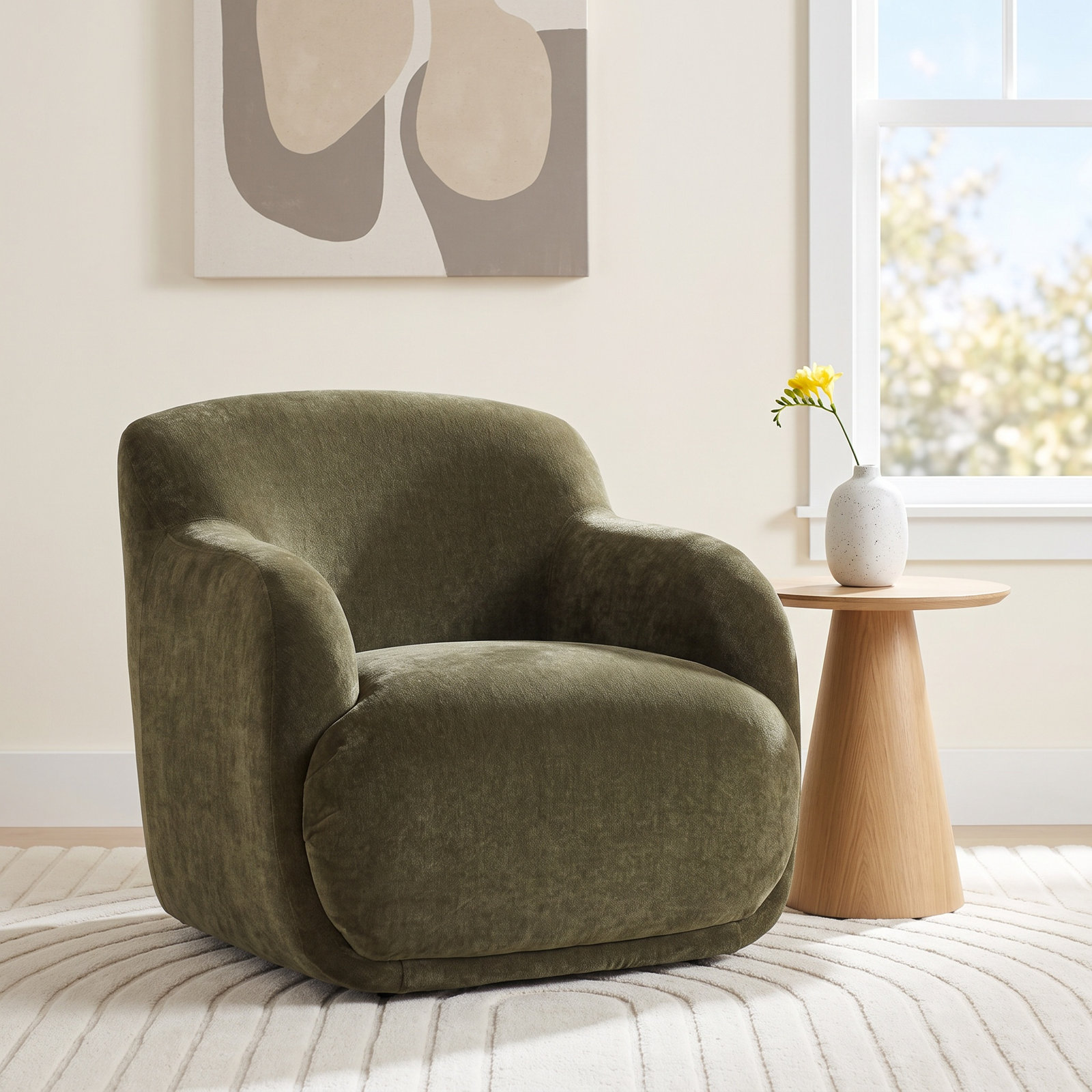 Laci Pine Lounge Chair, Cedar Green Chenille
