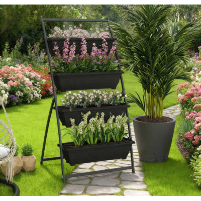 4-Tier Vertical Raised Garden Planter with 4 Boxes, Ideal for Small Spaces and Easy Plant Care