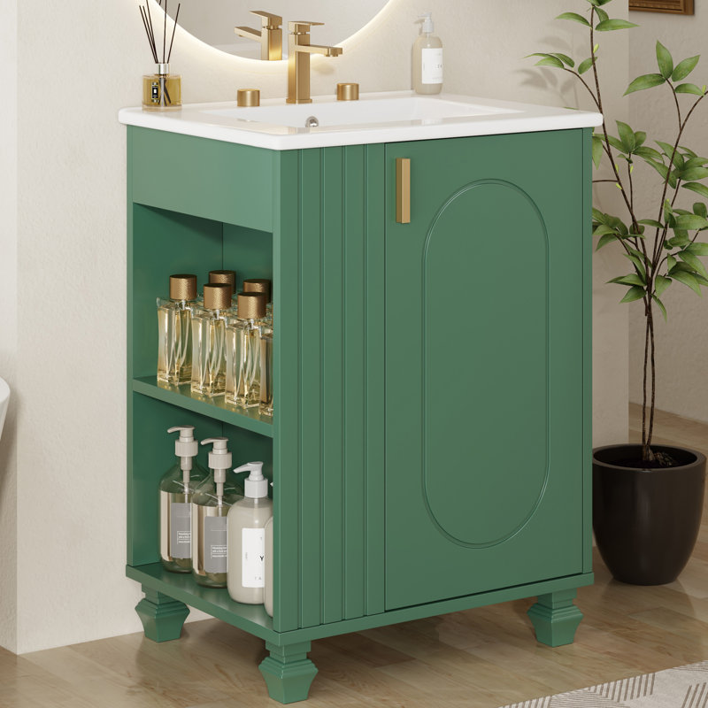 24" Single Bathroom Vanity With Ceremic Sink, Green
