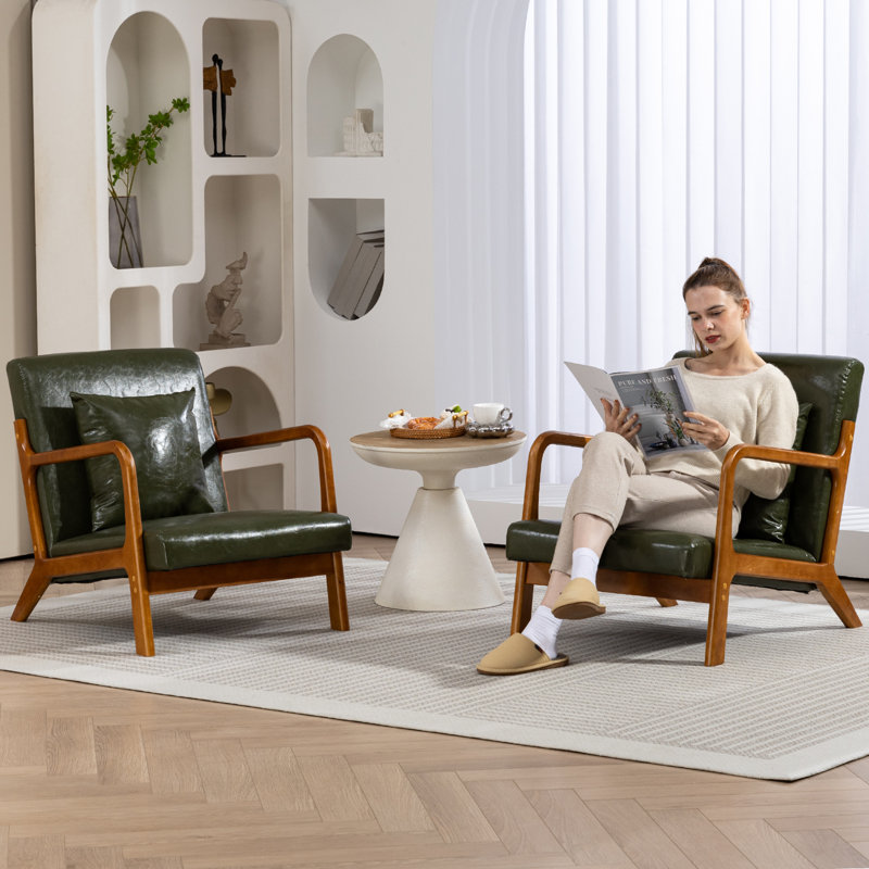 Mid Century Accent Armchair,Single Reading Armchair PU Leather Lounge Chair with Ruberwood Frame