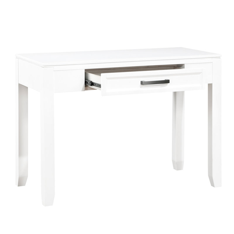 Bureau d'écriture rectangulaire avec tiroir, blanc