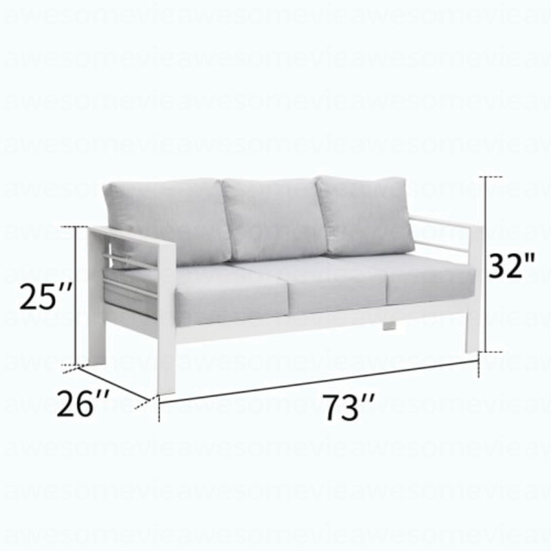 Ensemble de conversation de patio 5 pièces en aluminium 5 pièces, canapé d'extérieur 7 places avec coussins gris clair épais et structure blanche et table basse
