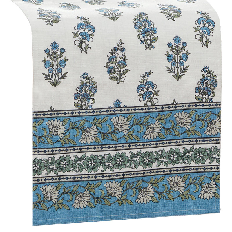 Tropez Block Print Stain & Water Resistant Rectangle Geometric Polyester Table Runner