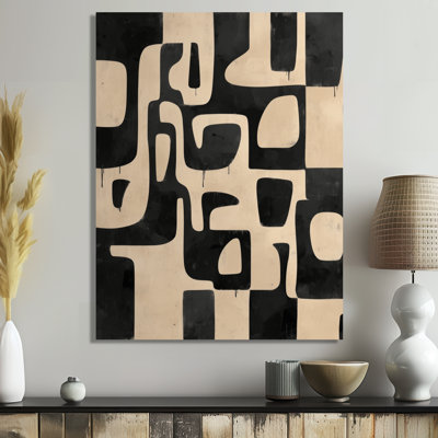 Beige And Black Boho Mosaic Earth Tones - Geometric Wall Decor, Beige Modern Framed Wall Art
