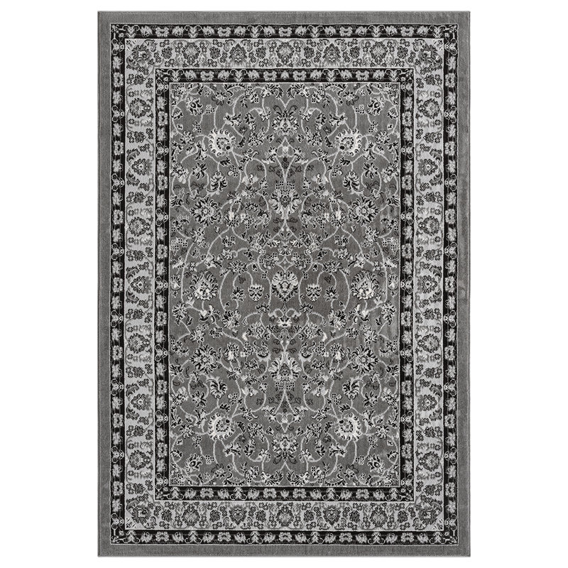Demico Modern Low Pile Area Rug - Polypropylene Weaving - Jute Backing - Classical Floral Traditional Design Rugs, Grey, 