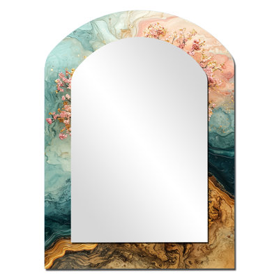 Fleur de cerisier doré Sustrant jardin de beauté éphémère I - miroir mural décoratif arche de fleur de cerisier, miroir asymétrique traditionnel, impression d'art en métal