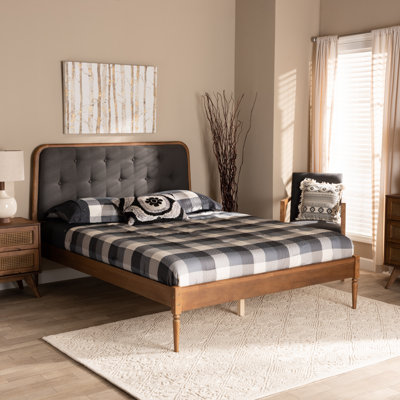 Lit plateforme très grand en tissu gris foncé classique et traditionnel Maurice