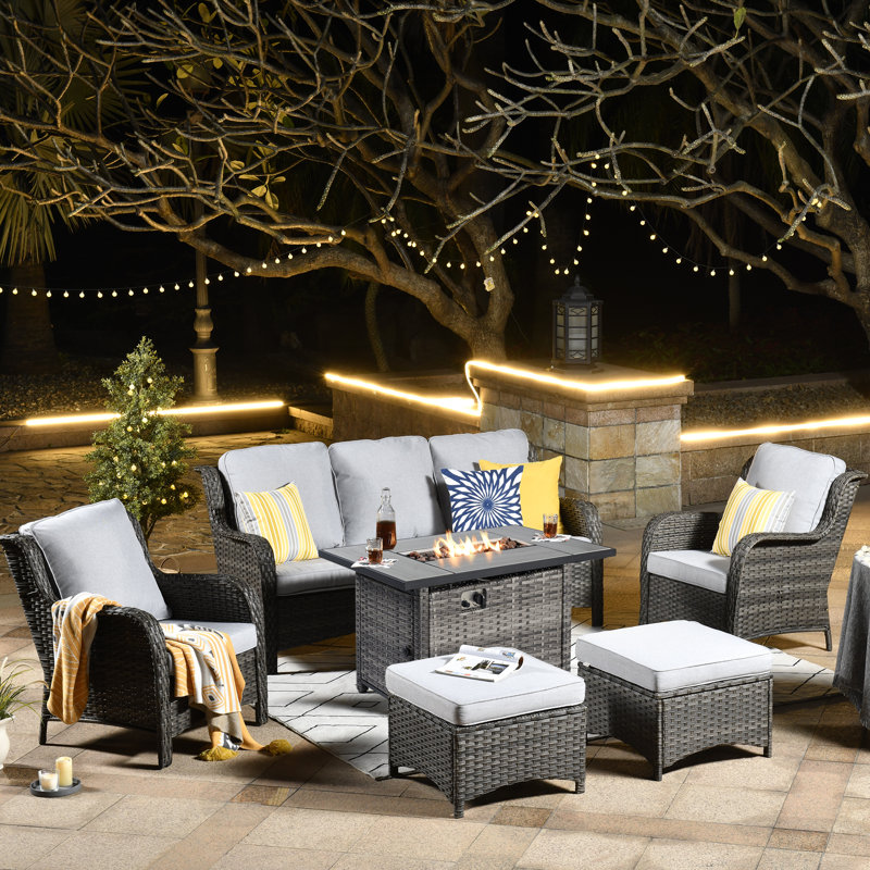 NTC Premium All-Weather Wicker 7 - Person Patio Conversation Set with Cushions, Gray