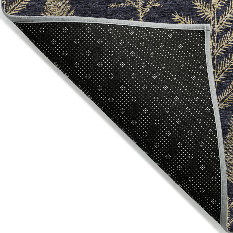 Machine Washable Indoor/Outdoor Christmas Pine Leaves Xhevrie Black Rug, Rectangle 3' x 5'