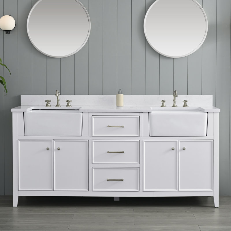Aisa 72" Double Bathroom Vanity, White/Brushed Nickel