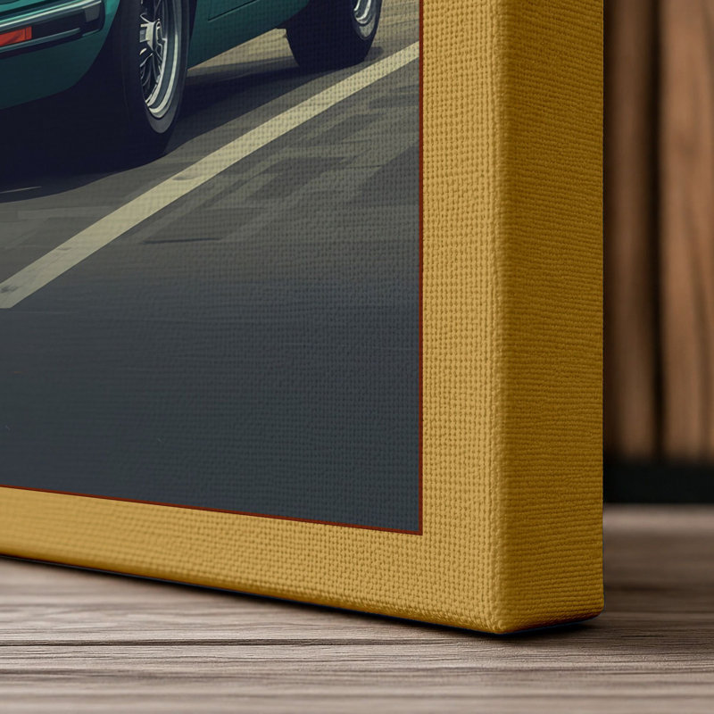 Cruising Into Sunset Retro - Wrapped Canvas, 18x12 - 45.7 x 30.5 cm, Ochre Border