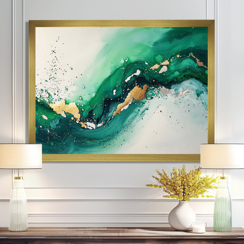 Altizer - Abstract Wall Art, 34" H x 44" W, Cadre simple, Gold