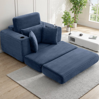 Méridienne surdimensionnée de 52,4 po, canapé-lit modulaire 3-en-1 et canapé-lit en velours côtelé rembourré en velours côtelé, simple et confortable pour le salon, la chambre à coucher
