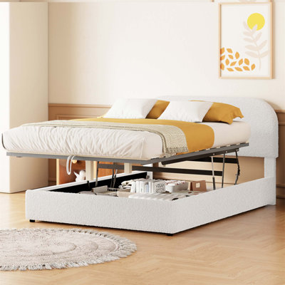 Luxueux lit plateforme tapissier en molleton avec rangement hydraulique, parfait pour les chambres modernes et confortables