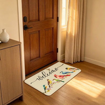 Vibrant Watercolor Bird Welcome 20"X 32" Entryway Doormat