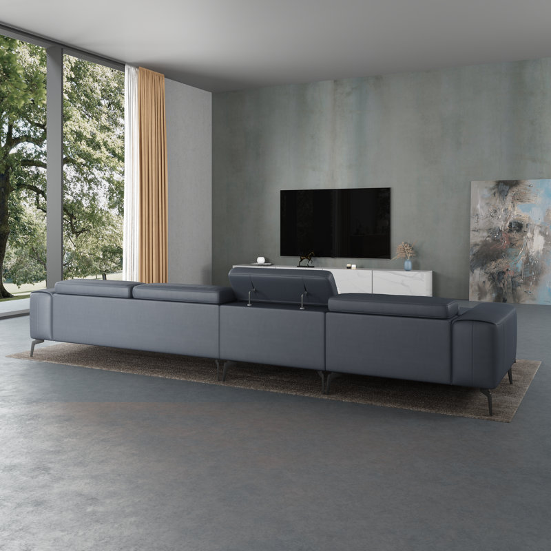 Cavour Sectional, Left Hand Facing, Gray Genuine Leather