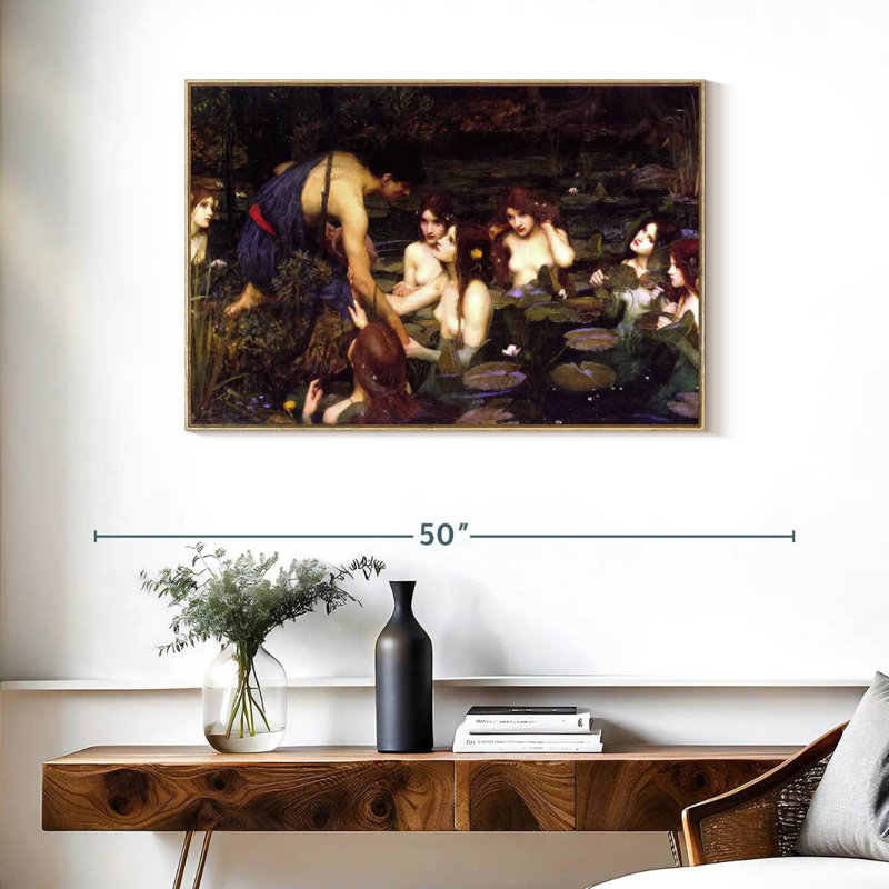 Hylas et les nymphes, Cadre flottant en bois naturel, 37 po x 25 po