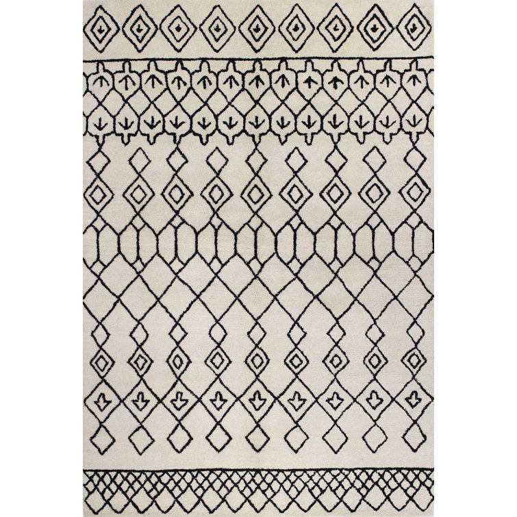 Navagio Moroccan Handmade Tufted Wool Ivory/Black Area Rug