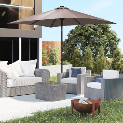 Parasol solaire d'extérieur avec lumières DEL, 9 pi x 7 pi, inclinable et manivelle, pour un patio, un jardin, une terrasse, une cour, une piscine, un abri de plage de 7 pi et un abat-jour