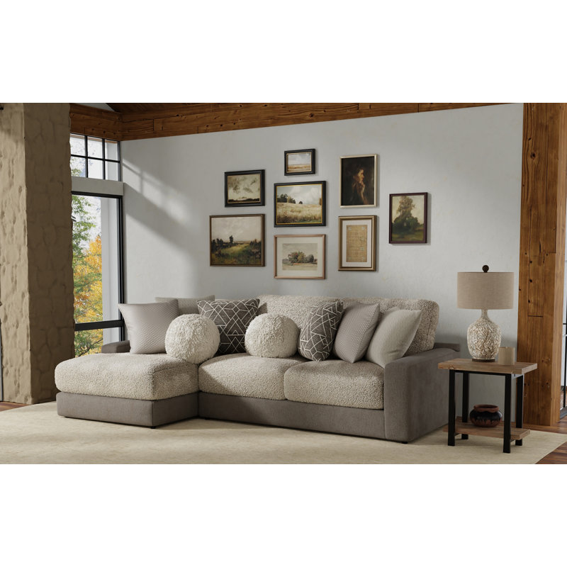 Méridienne 2 pièces avec coussins de siège Stafford et coussins décoratifs Stafford, Polyester brun / beige