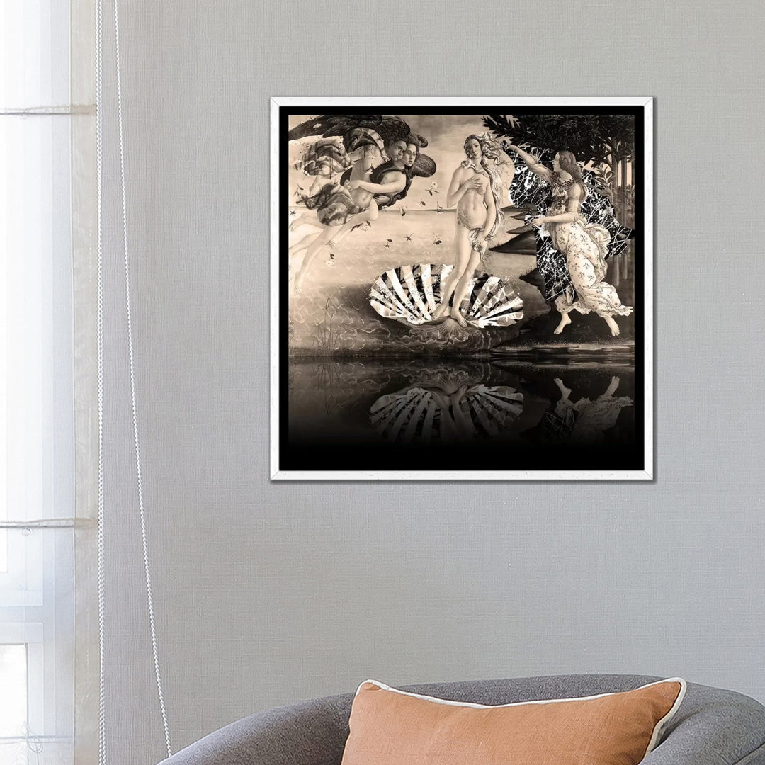 Die Geburt der Venus - Die Dame auf der Muschel Sepia von 5by5collective - Galerie-Giclée auf Leinwand