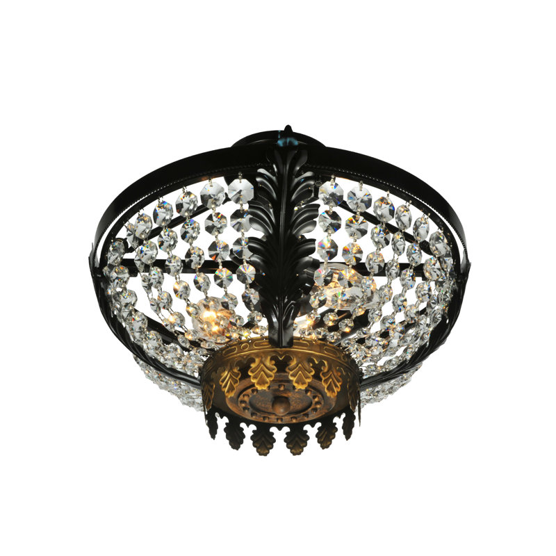 Crystal Elegance 3-Light Black Globe Semi-Flush Mount