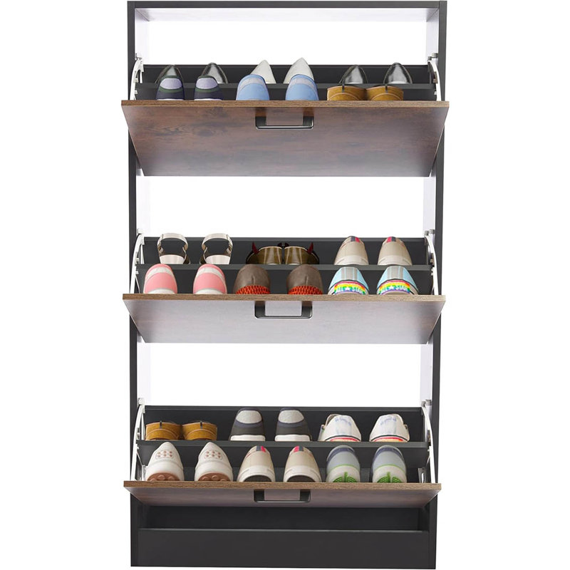 18 Pair Shoe Storage Cabinet, Black/Rustic