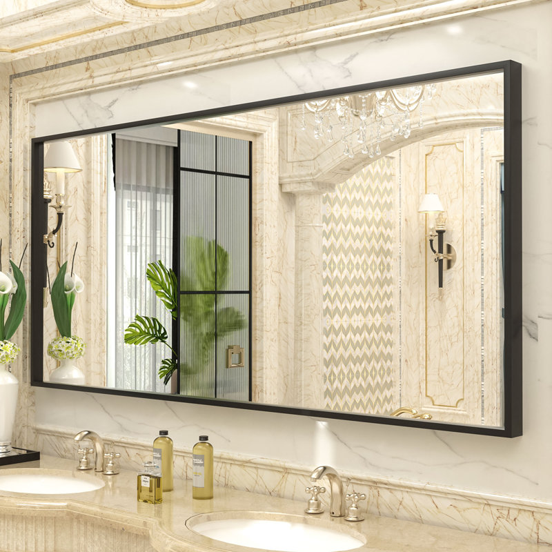Amara Tempered Glass and Aluminum Alloy Framed French Cleat Mounted Wall Mirror, 72" x 36"