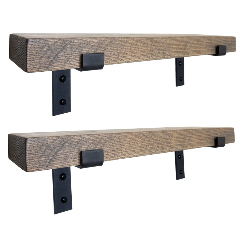 Christyne 2 Piece Oak Bracket Shelf, 2" H x 35" W x 10" D, Carbon Gray