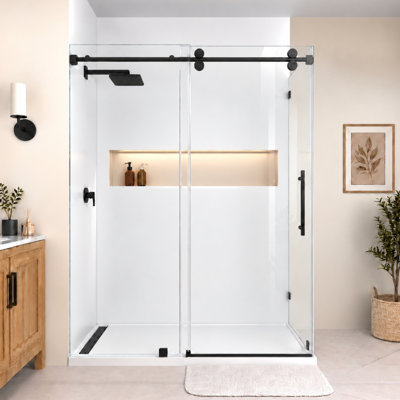 RadianceRP 56-60 in. W X 36 in. D X 76 in. H Sliding Frameless Corner Shower Enclosure with Clear Glass