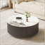 Table basse ronde moderne sur roulettes, 2 tiroirs, plateau en pierre frittée résistante et élégant motif marbre, grise-133668657