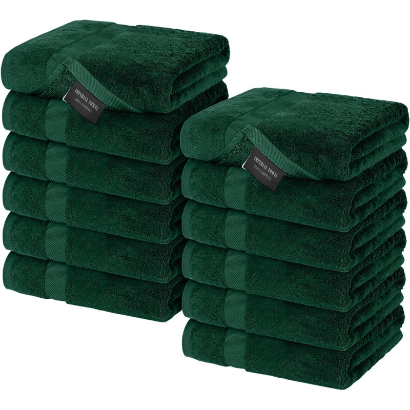 Ensemble de 12 débarbouillettes en coton Imperial, Vert forêt